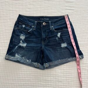 Maurices Dark Blue Distressed Rolled-Hem Denim Shorts